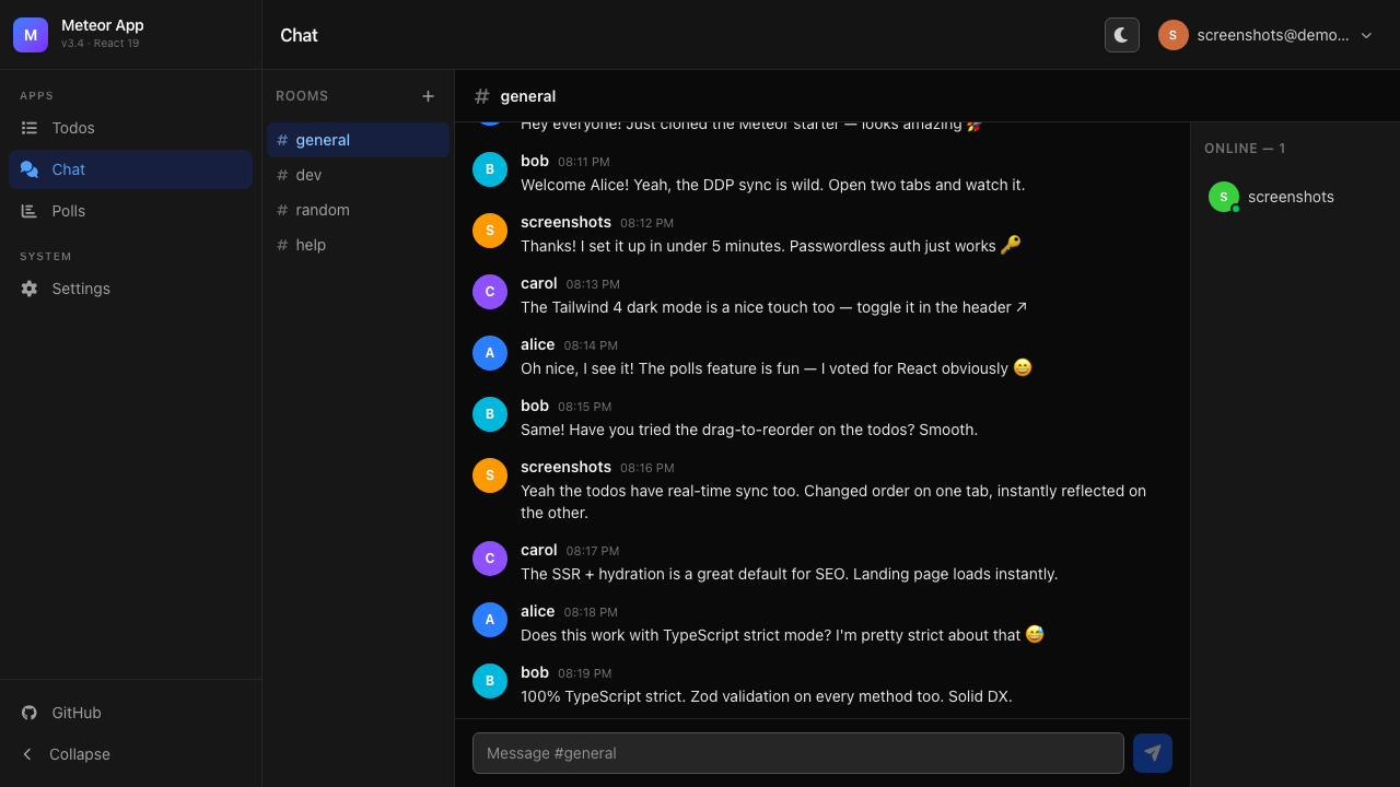 Real-time chat — dark mode