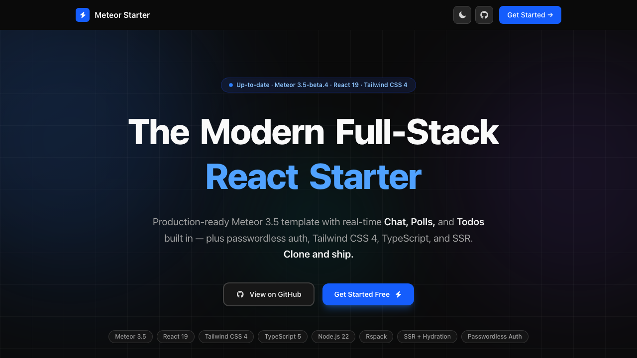 Landing page hero — dark mode