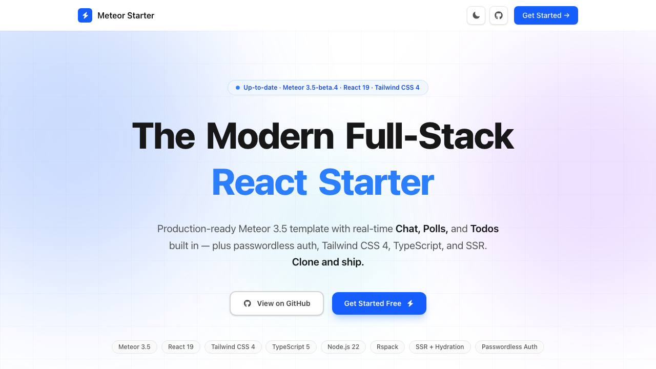 Landing page hero — light mode
