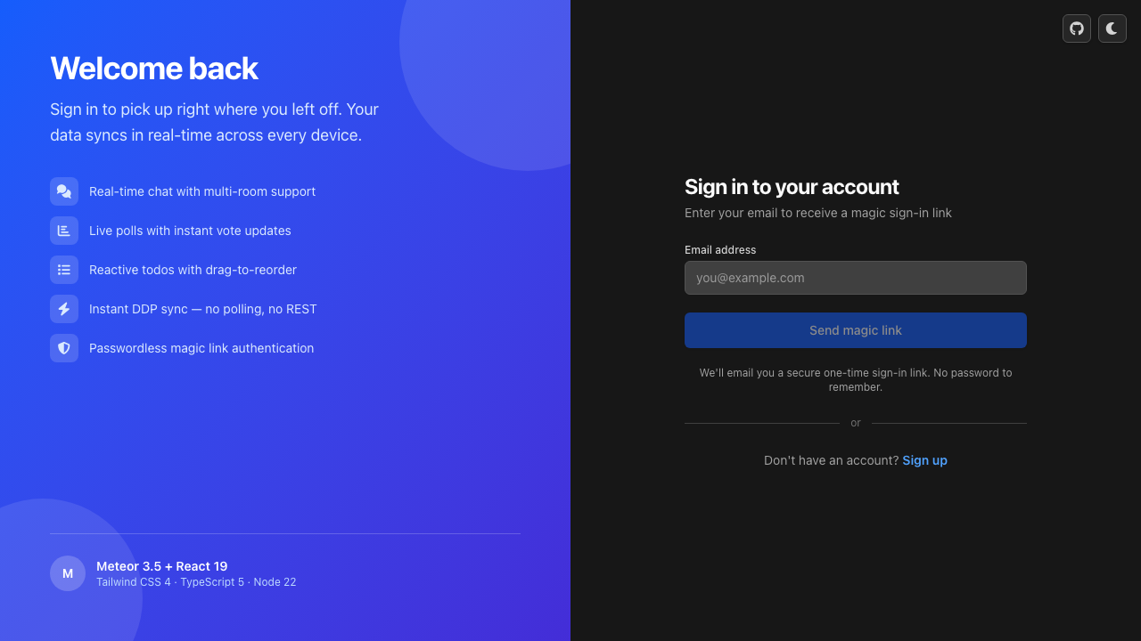 Login page — dark mode