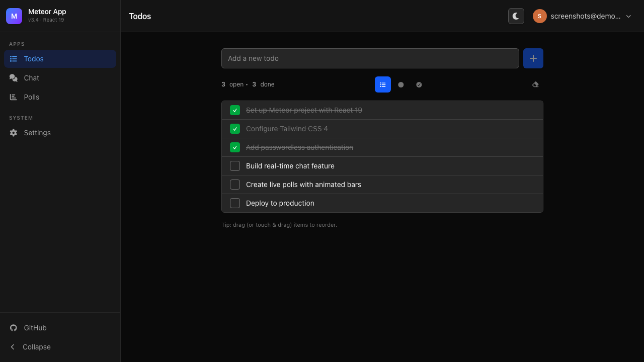 Todos app — dark mode